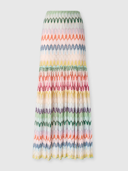 Long skirt with ruffles and lace motif, Multicoloured  - DS26SH1KBR015IS30G5