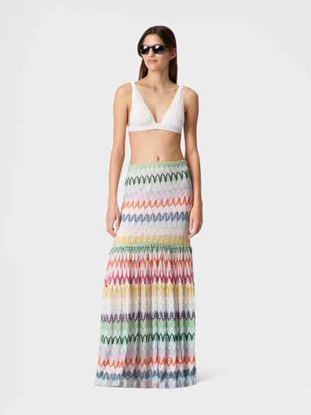 Long skirt with ruffles and lace motif, Multicoloured  - DS26SH1KBR015IS30G5