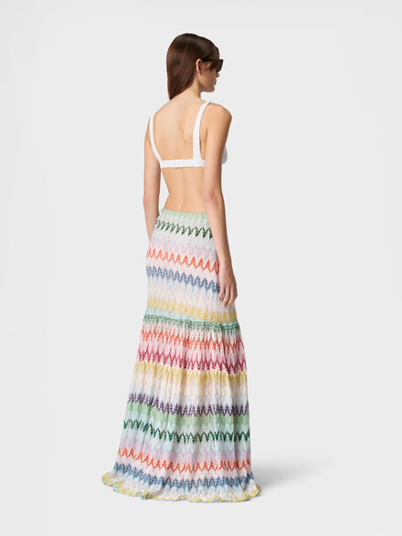 Long skirt with ruffles and lace motif, Multicoloured  - DS26SH1KBR015IS30G5