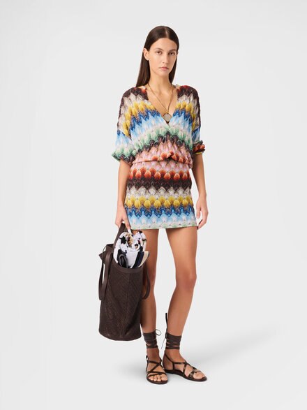 Minifalda en viscosa lam&eacute; con motivo de encaje, Multicolor  - DS26SH1UBR015JSMSNV