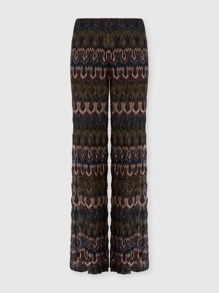 Viscose Lamé Trousers with Arabesque Motif, Green& Brown - DS26SI01BR014QS80EN