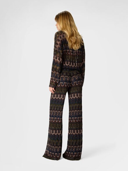 Viscose Lamé Trousers with Arabesque Motif, Green& Brown - DS26SI01BR014QS80EN