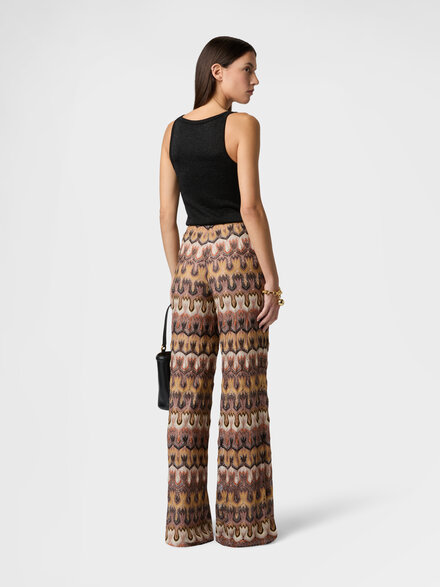 Viscose Lam&eacute; Trousers with Arabesque Motif, Green& Brown - DS26SI01BR014QS80ET