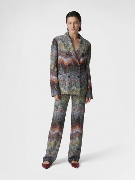 Pantalon droit en viscose lam&eacute; avec paillettes, Vert & Brun - DS26SI07BC005YS72P0