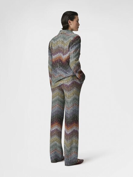 Pantalon droit en viscose lam&eacute; avec paillettes, Vert & Brun - DS26SI07BC005YS72P0