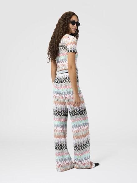 Pantal&oacute;n ancho de algod&oacute;n y viscosa lam&eacute; con motivo de encaje, Verde & Marr&ograve;n - DS26SI09BR014ZSM9Y4