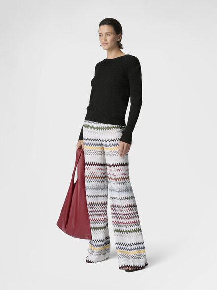 Wide Zigzag Viscose and Cotton Trousers, Green& Brown - DS26SI09BR0150S01K2