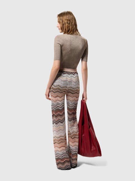 Weite Lam&eacute;-Viskose-Hose mit Fischgr&auml;tmuster und Pailletten, Gr&uuml;n & Braun - DS26SI0CBK01H9SM9ZV