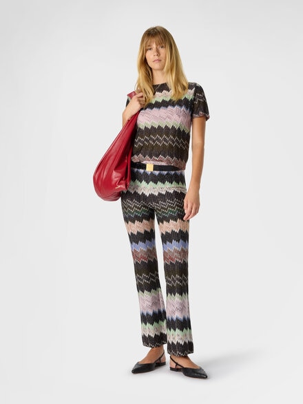 Verkürzte Lamé-Viskose-Hose mit Schlangenmotiv, Grün & Braun - DS26SI0DBR014WSM9YN