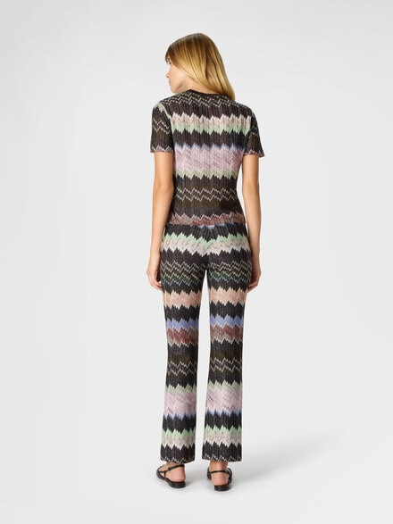 Verkürzte Lamé-Viskose-Hose mit Schlangenmotiv, Grün & Braun - DS26SI0DBR014WSM9YN