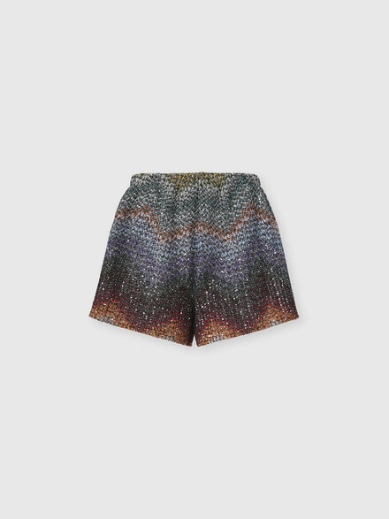Mixed Viscose Lamé Shorts with Sequins, Green& Brown - DS26SI0FBC005YS72P0