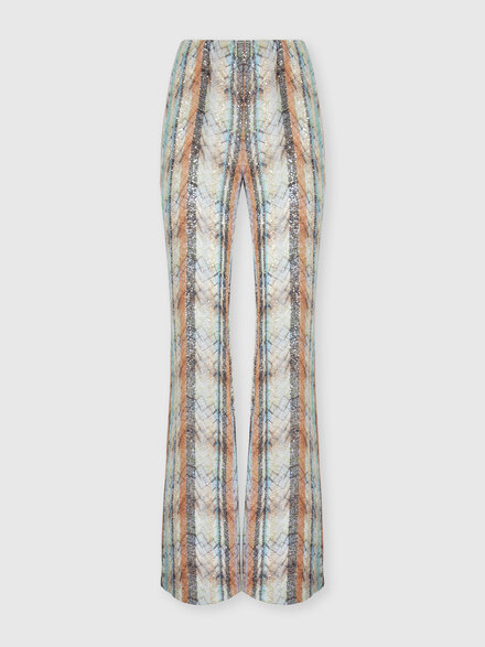 Multi-Technique Mixed Viscose Lam&eacute; Flared Trousers, Green& Brown - DS26SI0GBC005ZS01K3