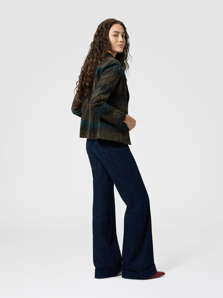 Pantal&oacute;n de campana de denim con vuelta y pliegue central, Verde & Marr&ograve;n - DS26SI0LBW00ZBS72PM