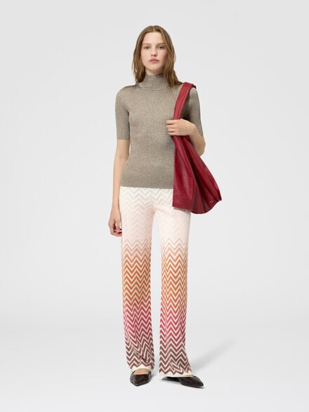 Trousers in cotton and viscose chevron d&eacute;grad&eacute;, Green& Brown - DS26SI0OBK01HESMSMO