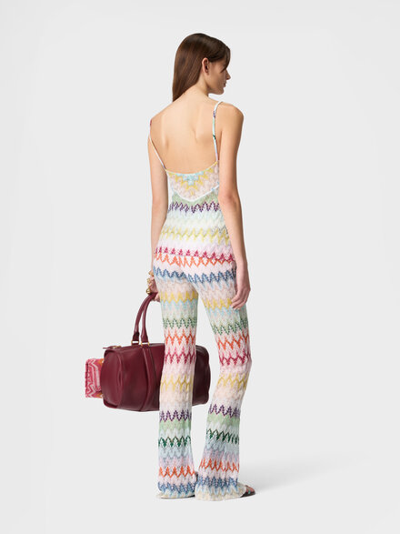 Pantalones flare en mezcla de viscosa lam&eacute; con motivo zig zag, Multicolor  - DS26SI10BR015IS30G5