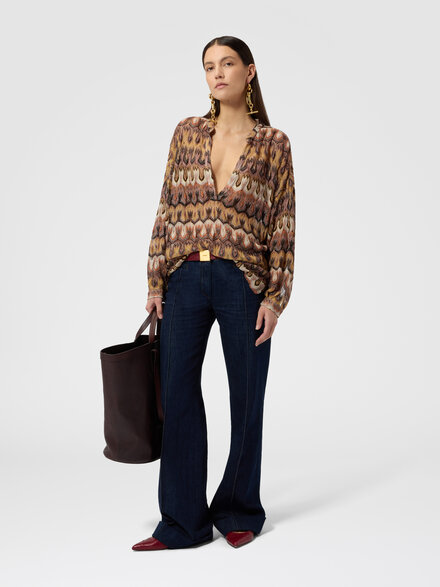 Lam&eacute;-Viskose-Bluse mit Arabeskenmotiv, Gr&uuml;n & Braun - DS26SJ01BR014QS80ET