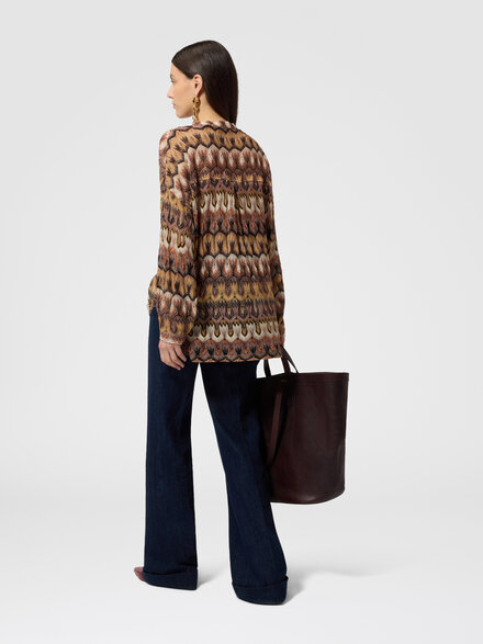 Lam&eacute;-Viskose-Bluse mit Arabeskenmotiv, Gr&uuml;n & Braun - DS26SJ01BR014QS80ET