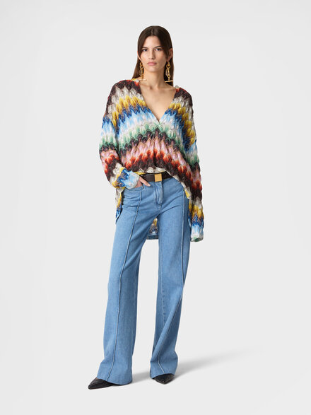 Blusa oversize con profundo escote en V, Multicolor  - DS26SJ01BR015JSMSNV