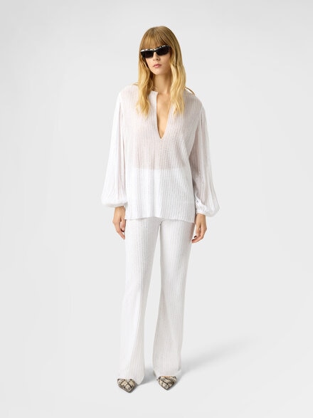 Blusa acanalada de viscosa lamé con lentejuelas, Verde & Marròn - DS26SJ0ABK01GHS01KM