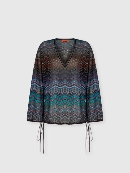 Chevron Lamé Viscose Blouse with Sequins, Green& Brown - DS26SJ0FBK01H9SM9ZT