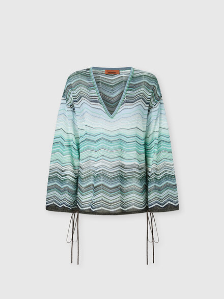 Blusa over in viscosa chevron lam&eacute; con paillettes, Verde& Marrone - DS26SJ0FBK01H9SMSN4