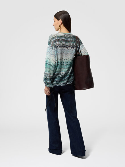 Blusa over in viscosa chevron lam&eacute; con paillettes, Verde& Marrone - DS26SJ0FBK01H9SMSN4