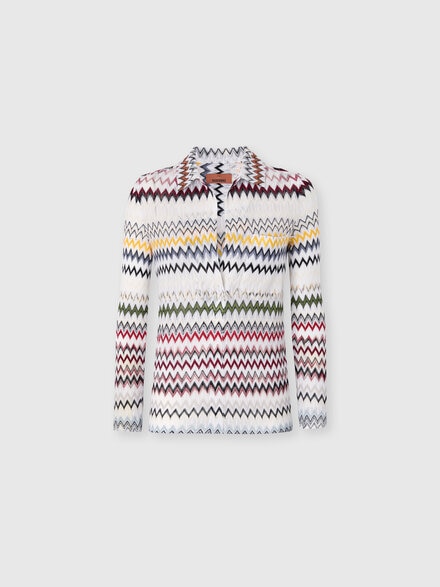 コットン＆ビスコース ジグザグ Vネック ブラウス, グリーン& 茶色 - DS26SJ0GBR0150S01K2