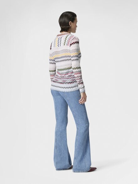 コットン＆ビスコース ジグザグ Vネック ブラウス, グリーン& 茶色 - DS26SJ0GBR0150S01K2