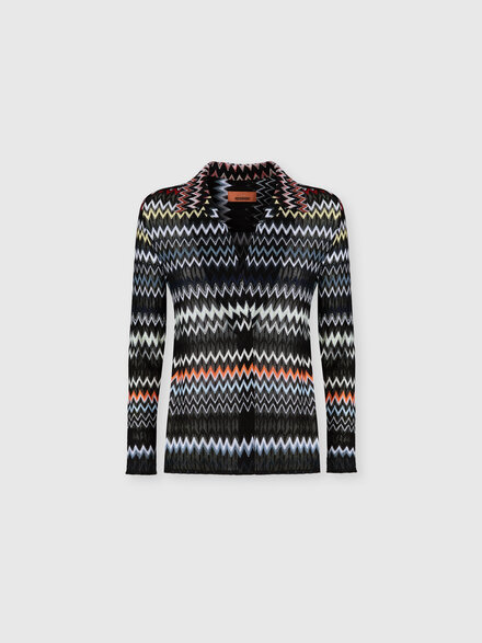 Blusa de algod&oacute;n y viscosa con motivo zigzag y escote en V, Verde & Marr&ograve;n - DS26SJ0GBR0150S91RR