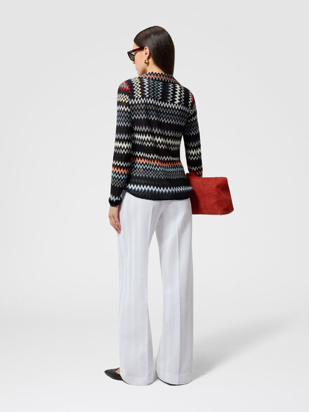 Blusa de algod&oacute;n y viscosa con motivo zigzag y escote en V, Verde & Marr&ograve;n - DS26SJ0GBR0150S91RR