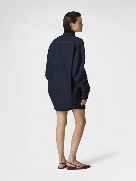 Cotton Denim Overshirt with Logo Patch, Green& Brown - DS26SJ0NBW00ZBS72PM