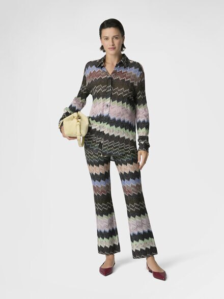 Snake-Pattern Viscose Lamé Shirt, Green& Brown - DS26SJ0OBR014WSM9YN