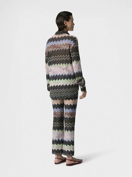 Snake-Pattern Viscose Lamé Shirt, Green& Brown - DS26SJ0OBR014WSM9YN