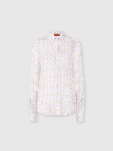 Shirt in viscose lam&eacute; with zig zag lace motif, White & Gold - DS26SJ0OBR015XS01LI