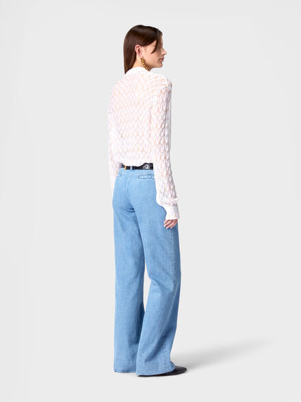 Shirt in viscose lam&eacute; with zig zag lace motif, White & Gold - DS26SJ0OBR015XS01LI