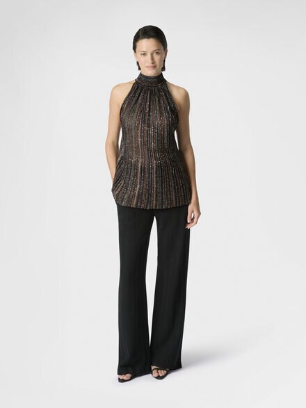 ビスコース ラメ リブ編み ノースリーブトップ（スカーフカラー）, グリーン& 茶色 - DS26SK00BK01CLS72PT