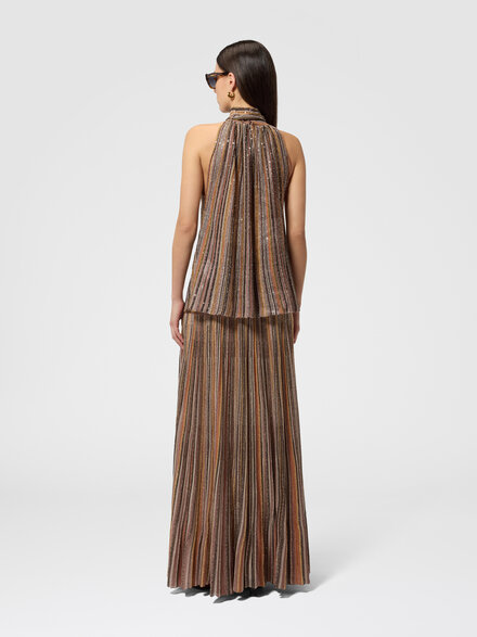 Top sin mangas acanalado de viscosa lam&eacute; con cuello pa&ntilde;uelo, Verde & Marr&ograve;n - DS26SK00BK01CLS80ES