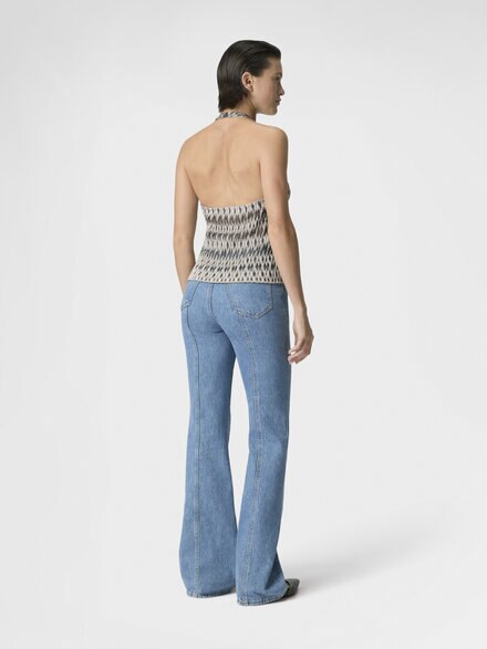 3D Diamond Mixed Viscose Top with Halter Neck, Green& Brown - DS26SK01BR014VS91RO