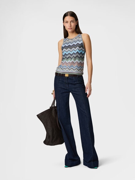 Top smanicato in viscosa chevron motivo snake, Verde& Marrone - DS26SK0JBR014TS91RM