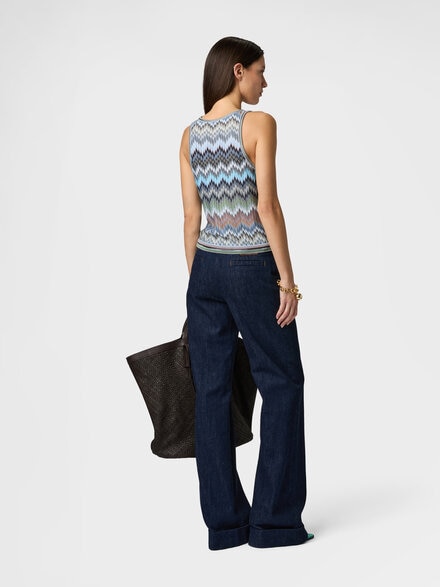 Top smanicato in viscosa chevron motivo snake, Verde& Marrone - DS26SK0JBR014TS91RM