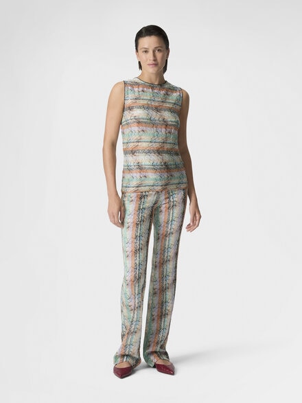 Multi-Technique Mixed Viscose Lam&eacute; Sleeveless Top, Green& Brown - DS26SK0NBC005ZS01K3