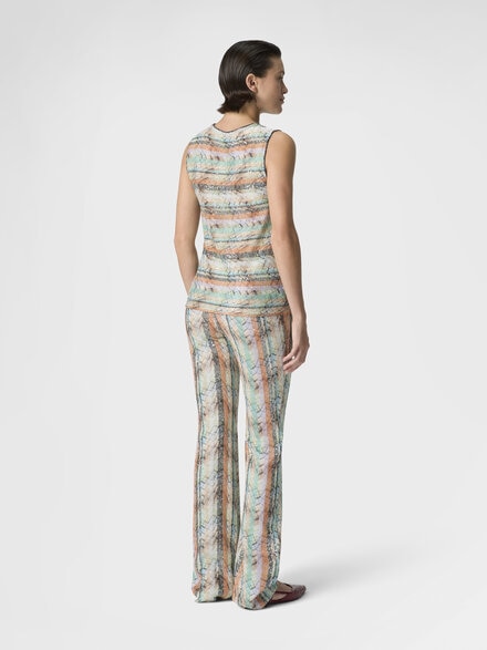 Multi-Technique Mixed Viscose Lam&eacute; Sleeveless Top, Green& Brown - DS26SK0NBC005ZS01K3