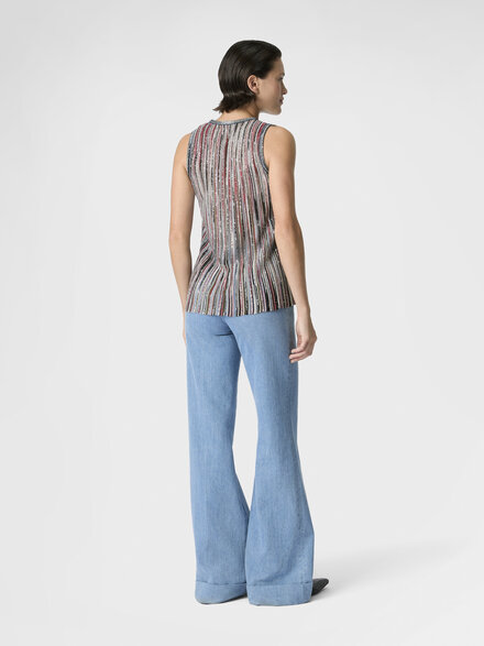 Top smanicato in misto viscosa a costine con paillettes, Verde& Marrone - DS26SK0SBK01H1SMSMB