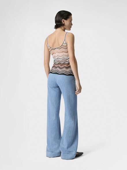 Chevron Lamé Viscose Sleeveless Crewneck Top with Sequins, Green& Brown - DS26SK0TBK01H9SM9ZV