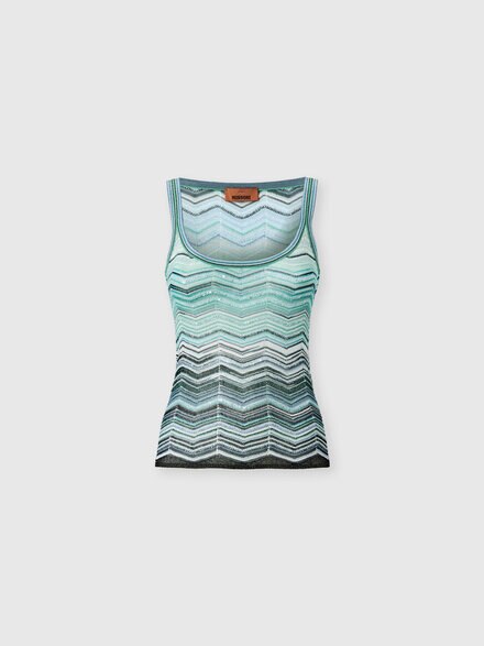 ビスコース ラメ シェブロン クルーネック ノースリーブトップ（スパンコール付き）, グリーン& 茶色 - DS26SK0TBK01H9SMSN4