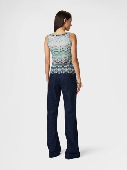 ビスコース ラメ シェブロン クルーネック ノースリーブトップ（スパンコール付き）, グリーン& 茶色 - DS26SK0TBK01H9SMSN4