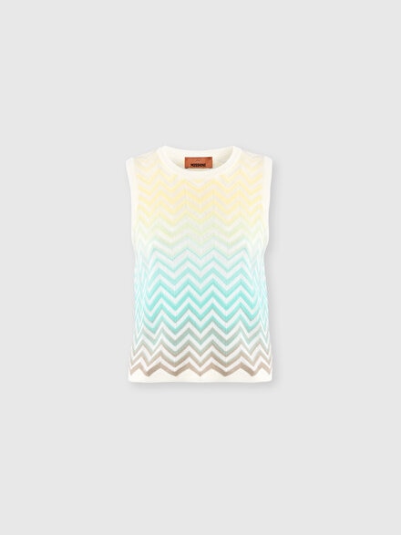 Chevron D&eacute;grad&eacute; Cotton and Viscose Sleeveless Top, Green& Brown - DS26SK0UBK01HESMSMP