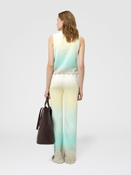 Chevron D&eacute;grad&eacute; Cotton and Viscose Sleeveless Top, Green& Brown - DS26SK0UBK01HESMSMP