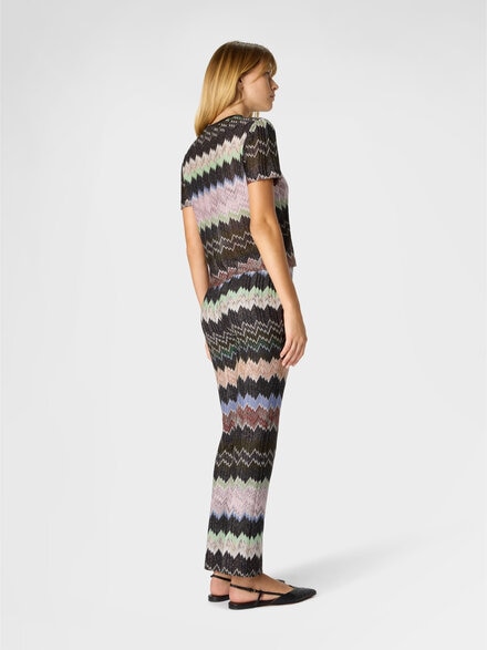 Viscose Lamé Crewneck T-Shirt with Ribbed Collar, Green& Brown - DS26SL01BR014WSM9YN