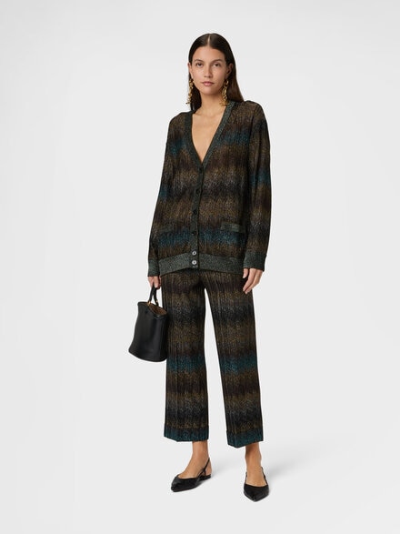 Cardigan over in viscosa lam&eacute; motivo snake, Verde& Marrone - DS26SM04BR014SS91RN